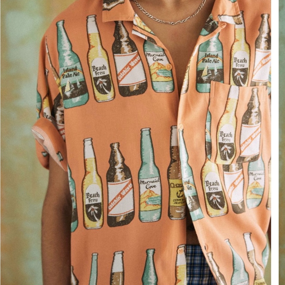 BDG Orange Bottle Print Casual Shirt. Urban Outfitters NWT
